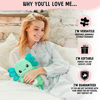 Axolotl Microwavable Unscented Heating Pad for Women and Kids- Cute Soft Cozy Pillow Plush Heatable Warm Stuffed Animals - Kawaii Hot and Cold Plushie Food Toy - Axolotl Gifts for Girls and Boys Mint - style: Mint Axolotl