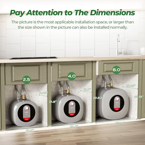 FOGATTI Mini Tank Water Heater Electric, 8 Gallon Point of Use Hot Water Solution for Under Sink 110V 120V - size: 8 Gal
