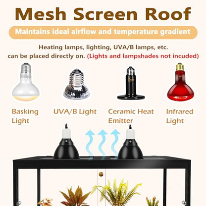 Retile Tank,Bearded Dragon Tank,Lizard Tank with Metal Mesh Roof Door, Acrylic Panel Snake Tank with Lock Design - color: Black, size: 34 Gallons