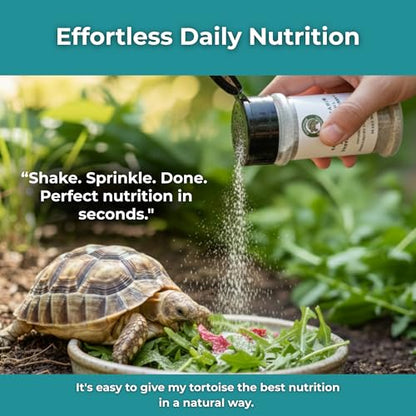 Sulcata Tortoise Calcium & Multivitamin Powder - Herpetologist Formulated Vitamin and Mineral Powder for Reptiles with High Fiber - 30 Day Supply in Shaker Bottle for Tortoise Lovers!
