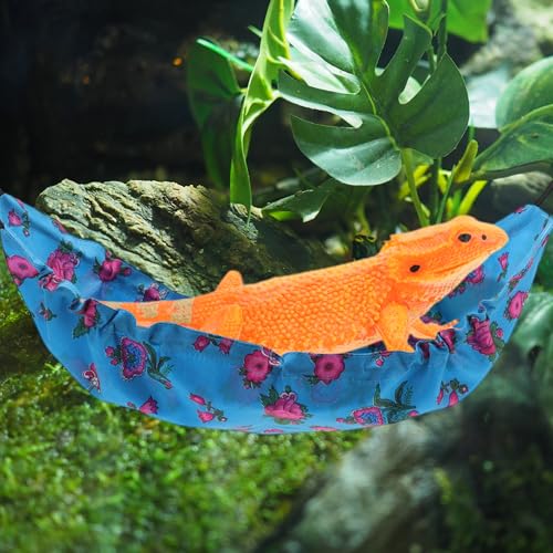 Bearded Dragon Hammock, Lizard Hammock with Suction Cups and Hooks, Bearded Dragon Tank Accessories, Reptile Lounger for Chameleon Geckos, Blue, 1 Set - color: Blue Floral