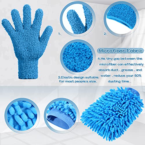 Potchen 6 Pcs Microfiber Dusting Mitt Gloves for Plants Washable Dusting Gloves for House Cleaning Furniture Car Washing - color: Pink, Blue
