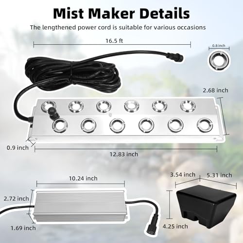 TEPU 12-Head Ultrasonic Mist Maker, for Pond Halloween Decor | 9000 mL/H, 400W, 2 Floating Units, IP67 Waterproof Power Supply, for Rockeries, Fish Tanks and Pond Landscapes