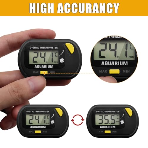 Digital Aquarium Thermometer for Fish Tank & Reptile Terrarium Large LCD Display with MAX/MIN Memory, Waterproof Submersible Water Temperature Gauge for Freshwater & Saltwater Tanks (Orange) - color: Orange