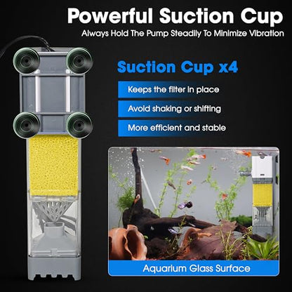 Aquarium Filter 10W for 10-40 Gallon, Internal System with Quiet 700L/h Pump, Submersible Aquarium Filter for Turtles, 10 Gallon Fish Tank Filter, Filtro para Pecera, Clean Water Setup