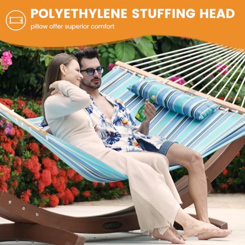 Lazy Daze 12 FT Sunbrella Fabric Hammock, Non-Fading Double Outdoor Hammock | 2 Person Hammock with Pillow, Straps, Carabiners , All Weather Fade Resistant for Outside, Dolce Oasis - color: Dolce Oasis