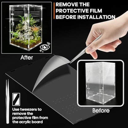 Jumping Spider Enclosure, Insect Terrarium, Bug Cage, Acrylic Terrarium for Tarantula, Snail, Praying Mantis, Frog, and Small Reptiles (7.8" x 7.8" x 13.7") - size: 7.8" x 7.8" x 13.7"