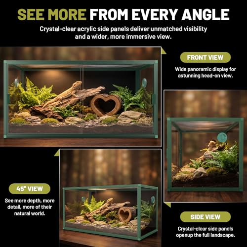 120 Gallon Reptile Tank, 4x2x2 Reptile Enclosure for Bearded Dragon, Snake, Ball Python & Chameleon, Aluminum Alloy Reptile Terrariums Cage with Front Sliding Tempered Glass Doors (Green) - color: Green