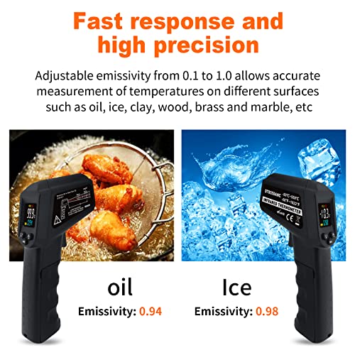 Infrared Thermometer Temperature Gun -58℉~ 1022℉ (-50℃ ~ 550℃) Non-Contact Instant-Read Digital Laser Infrared Ir Thermometer with Color Screen (Black) - color: Black