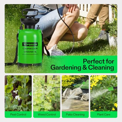 VIVOSUN 1.35-Gallon Pump Pressure Sprayer | Lawn & Garden Water Sprayer with Adjustable Shoulder Strap, for Spraying Plants, Garden Watering and Household Cleaning - color: Green, size: 1.35 Gallons