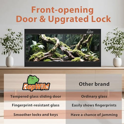 20 Gallon PVC Reptile Enclosure, RepWild 24"x18"x12" Terrarium/Tank with Heavy-Duty Screen Top, Glass Sliding Doors & Lock for Bearded Dragons, Ball Python, Geckos, Lizards - size: 24"W x 18"D x 12"H