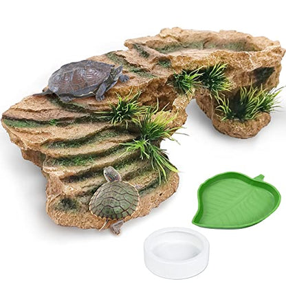 Hamiledyi Turtle Basking Platform Rock Reptile Resting Terrace Resin Bearded Dragons Climbing Ledge Tortoise Ramp Hideout for Tortoise Leopard Gecko Lizards Snake Chameleons