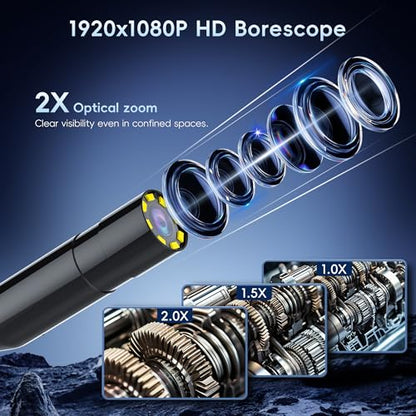 50FT Inspection Endoscope Camera with Light,1080P HD Borescope Camera | IP67 Waterproof Sewer Camera with 8 LED Lights Snake Camera with 4.3" IPS Screen, Semi-Rigid Cable for Auto & Plumbin Tools - size: 50FT