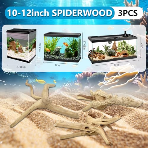 3 PCS Large Natural Spider Wood for Aquarium 10-12", Aquarium Drift Wood, Assorted Size Spider Wood, Twisted Branches Trunk for Fish Tank, Aquascaping, Reptile Climbing Branch, Terrarium Decor - color: Spiderwood 10-12in(3PCS)