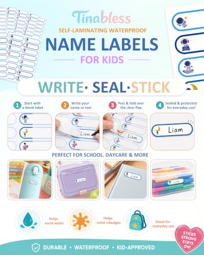 Tinabless 480 Pcs Daycare Labels for Kids, Self-Laminating, Spaceman | 480 Spaceman Self-Laminating Daycare Labels For Baby Bottles, Water Bottles, Lunch Boxes And School Supplies. - color: Spaceman-480pcs