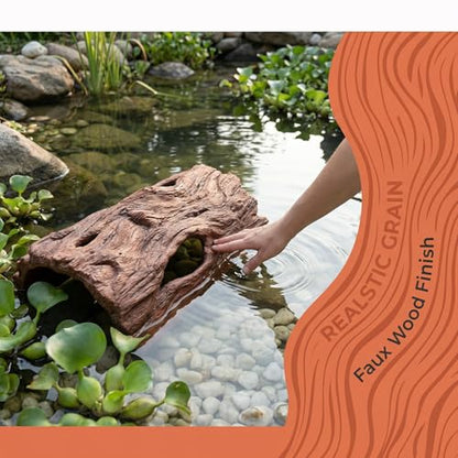 Driftwood Koi Sanctuary, Outdoor Pond Fish Refuge with Weighted Base, Natural Looking Hiding Shelter to Protect Goldfish and Koi from Herons - color: Imitation Wood, size: Large