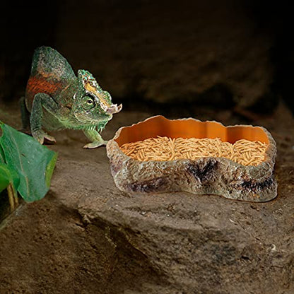 Reptile Food Water Resin Rock Bowls Lizard Gecko Worm Feeding Dish Small | Amphibian Feeder Bowl Terrarium Decor for Bearded Dragons, Chameleon, Leopard Gecko Frog Snake Hermit Crabs Turtle Spider Pet - size: Small
