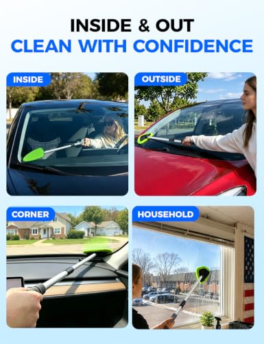 XINDELL 24-inch Windshield Cleaner Tool – Upgrade Large Head Car Interior&Exterior Window Cleaning Kit with Extendable Handle & 4 Microfiber Pads, Auto Wiper Brush for Car, Trucks, SUVs, RVs & Home - size: 24in