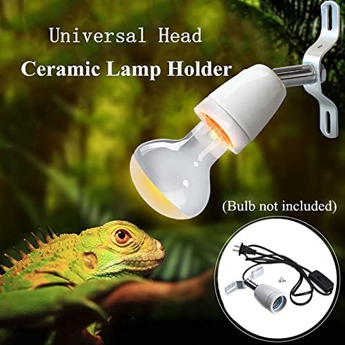 KUIDAMOS 300W E27 Reptile Lamp Stand Reptile Heating Lamp Light Holder 300 watt Heat lamp Holder Lamp Not Included,360° Rotation Ceramic Heat Lamp Base with Reptiles & Amphibians