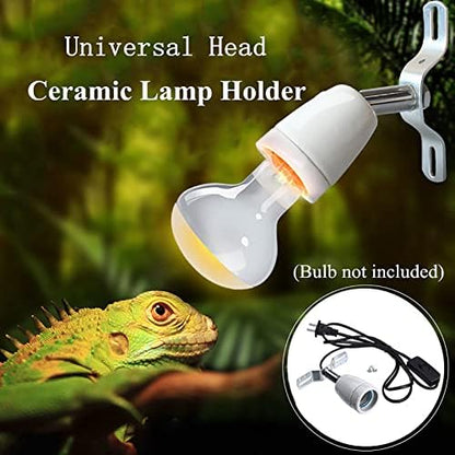 KUIDAMOS 300W E27 Reptile Lamp Stand Reptile Heating Lamp Light Holder 300 watt Heat lamp Holder Lamp Not Included,360° Rotation Ceramic Heat Lamp Base with Reptiles & Amphibians