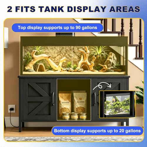 Saifu Reptile Tank Stand, 48"x24", 500 LBS Capacity, Black | For 120-230 Gallon Terrariums, Fits Tall Enclosures or Stacked 4x2x2 PVC Tanks, Power Outlets, Cabinet Storage - color: Black