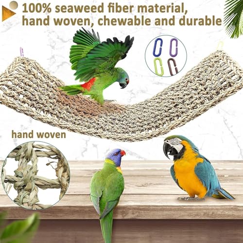 2Pcs Bird Seagrass Mat 30 × 7" Natural Grass Woven Net Hammock with Hooks Climbing Rope Ladder Chew Toys Hanging on Parrot Cage for Lovebird Pigeon Cockatiel Conure Budgie Cockatoo - size: 2Pcs 29.5" × 7"
