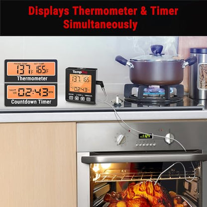 TempPro TP16SW Digital Meat Thermometer for Cooking and Grilling, BBQ Food Thermometer with Backlight and Kitchen Timer, Grill Temperature Probe Thermometer for Smoker, Barbecue, Oven, Black - color: Black,Orange