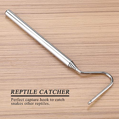 AYNEFY Reptile Feeding Tools,2Pcs RTelescoping Snake Reptile Catcher Capture Hook Stainless Steel Extensible Reptile Capture Hook Reptile Hatching Supplies