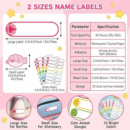 40 Sheets Waterproof Animal Bottle Name Labels | Self-Adhesive Baby Bottles Stickers,for Kids Daycare School Supplies - style: Animal
