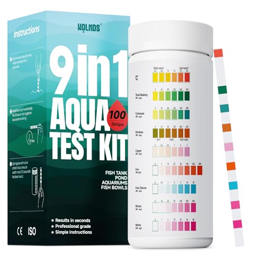 Aquarium Test Strips - 9-in-1 Aquarium Water Test Kit: Fish Tank Testing Kit for Freshwater, Saltwater, Pond, 100 Strips, Fast & Accurate pH, Hardness, & More, Lead Water Test Kit