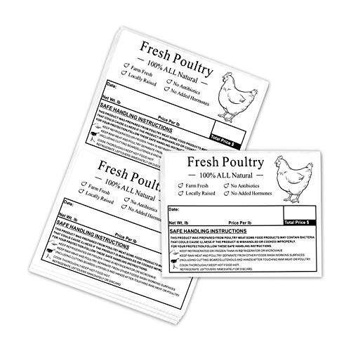 Poultry Freezer Labels 4x3 Inches 50 Pcs | with Handling Instructions Exemption