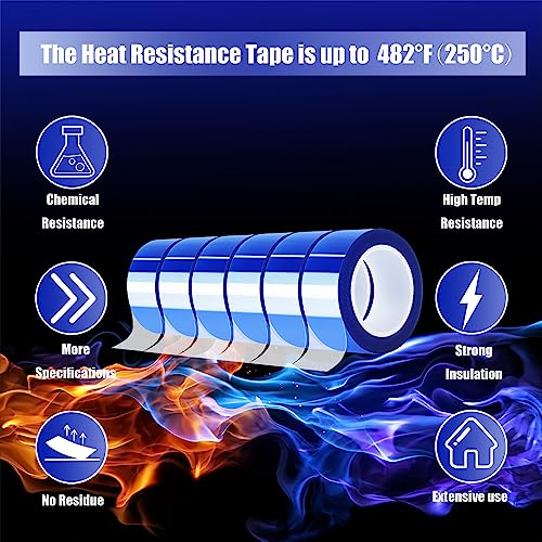 MEBMIK 6 Rolls 20mm x16m(52FT) Blue Heat Tape High Temperature Heat Resistant Tape Heat Transfer Tape for Heat Sublimation Press Vinyl,No Residue