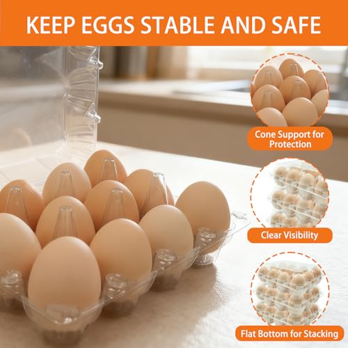 100 Pack 3x4 Plastic Egg Cartons Bulk 12 Count Clear, Reusable Stackable Dozen Chicken Eggs Containers Holders for Storage, Family, Farm Markets and Commercial Display