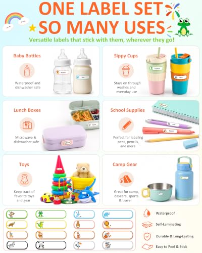 Tinabless 480 Pcs Waterproof Name Labels for Kids, Woodland Animals | 480 Woodland Animal Waterproof Name Labels For Kids' Daycare Bottles, Lunch Boxes, Sippy Cups And School Supplies. - color: Woodland Animals-480pcs