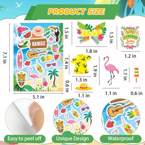 471Pcs Summer Stickers, Self Adhesive Hawaii Tropical Sticker Summer Pineapple Sun Beach Stickers for Scrapbooks Envelopes Cards Gifts Crafts Party Favors Class Rewards - style: Hawaii