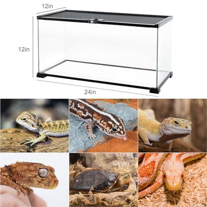 REPTI ZOO Full Glass 15 Gallon Reptile Tank, Medium Reptile Terrarium 24" X 12" X 12" for Gecko Hermit Crab Hognose Snake etc, Top Screen Ventilation & Feeding - size: 24"W X 12"D X 12"H (15 Gallon)