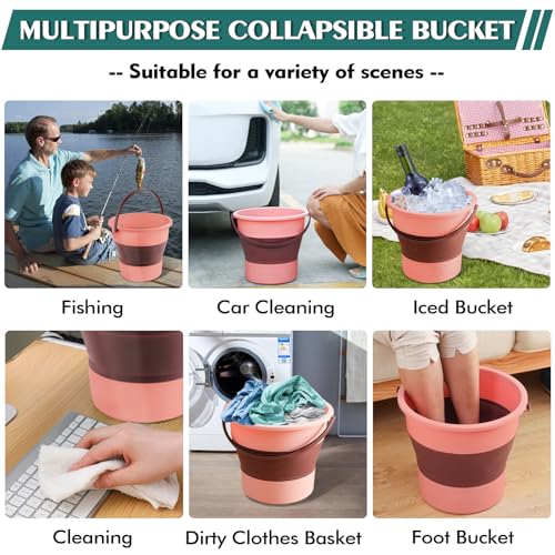 Collapsible Bucket 4.5 Gallon/17L Large Plastic Household Cleaning Mop Buckets Foldable Water Bucket for Car Wash Fishing Camping Beach (Pink-Large) - color: Pink-large