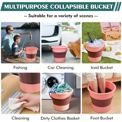 Collapsible Bucket 4.5 Gallon/17L Large Plastic Household Cleaning Mop Buckets Foldable Water Bucket for Car Wash Fishing Camping Beach (Pink-Large) - color: Pink-large