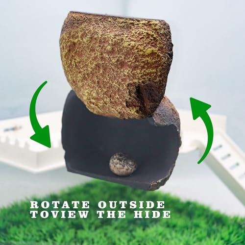 Reptile Tank Accessories – Resin Magnetic Rock Hideout for Hermit Crabs & Small Reptiles, Realistic Cave Décor for Terrariums