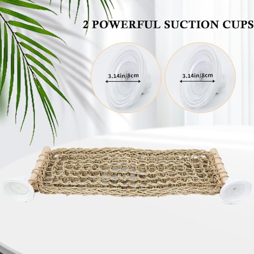 FlidRunest 21.6 x 7.8 in Seagrass Bearded Dragon Hammock for Window, Large Lizard Window Perch, Reptile Hammock Perch with Powerful Suction Cups for Lizard, Leopard Gecko, Chameleon