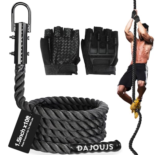Climbing Rope Gym Workout - 1.5 Inch Dia 10FT 15FT 20FT 25FT 30FT 35FT 40FT 50FT Heavy Duty Work Out Rope Exercise Climbing Ropes for Adults Kids Fitness & Strength Training Outdoor & Indoor - Black - style: 1.5 Inch-10ft