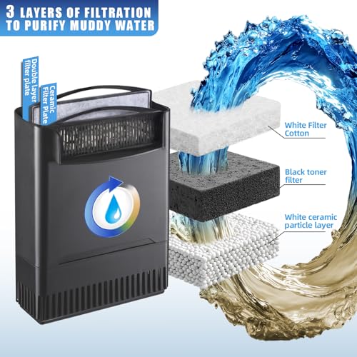 290GPH Turtle Tank Filter Aquarium Filter for 20-85 Gallon, Turtle Filter Low Water Level Available and Flow Adjustable, Turtle Water Filter for Shrimps Amphibians Turtle Tank Saltwater Freshwater | Minimum water level required: 2.6 inches Power Adjustabl