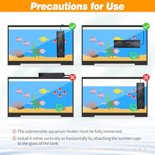 Submersible Aquarium Heater,300W/500W/800W/1000W Fish Tank Heater | 20-300 Gal Aquarium Heater for Fresh & Saltwater, Intelligent Leaving Water Automatica Stop Heating, Overheating Protection