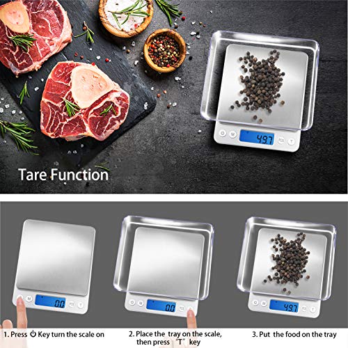 Fuzion Small Gram Scale 3000g, Digital Kitchen Food Scale, Gram and Ounce | 0.1g Accuracy, 6 Modes, 2 Trays Included, LCD Display, Tare, Piece Counting, For Food, Coffee, Cooking, Herb, Reptiles, Coins - color: Silver