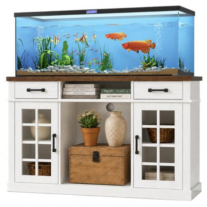 55-75 Gallon Fish Tank Stand, 75 Gallon Aquarium Stand, 1100LBS, White | Farmhouse Heavy Duty Wood Fish Tank Stand 55+ Gallon with Storage Cabinet for Turtle Tank, Reptile Terrarium - color: White