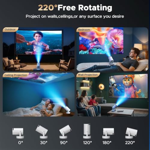 Mini Projector with WiFi and Bluetooth, Portable Projector with Built-in Battery, 4K Supported Android 11.0 Smart Outdoor Projector for Camping, Bedroom, Compatible with iPhone/TV Stick/HDMI/Laptop