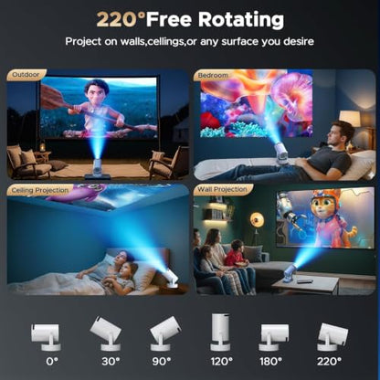 Mini Projector with WiFi and Bluetooth, Portable Projector with Built-in Battery, 4K Supported Android 11.0 Smart Outdoor Projector for Camping, Bedroom, Compatible with iPhone/TV Stick/HDMI/Laptop