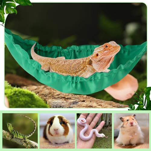 Reptology Lizard Hammock with Suction Cups Bearded Dragon Tank Accessories Reptile Lounger for Chameleon, Snakes, Lguana Reptiles, Geckos, Hamster - color: Dark green