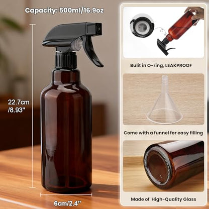 16.9oz Glass Spray Bottles 2 Pack,Mist/Stream Spraying | Adjustable Refillable Containers for Hair Care, Cleaning Solutions, Plants, Essential Oils - color: Brown, size: 16.9oz