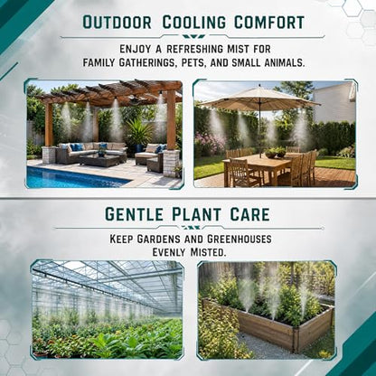 UNCO- Misting System, 75 FT, 28 Brass Mist Nozzles, 3/4" Brass Adapter, Misters for Outside Patio, Misting System for Patio, Garden, Greenhouse, Trampoline, Porch